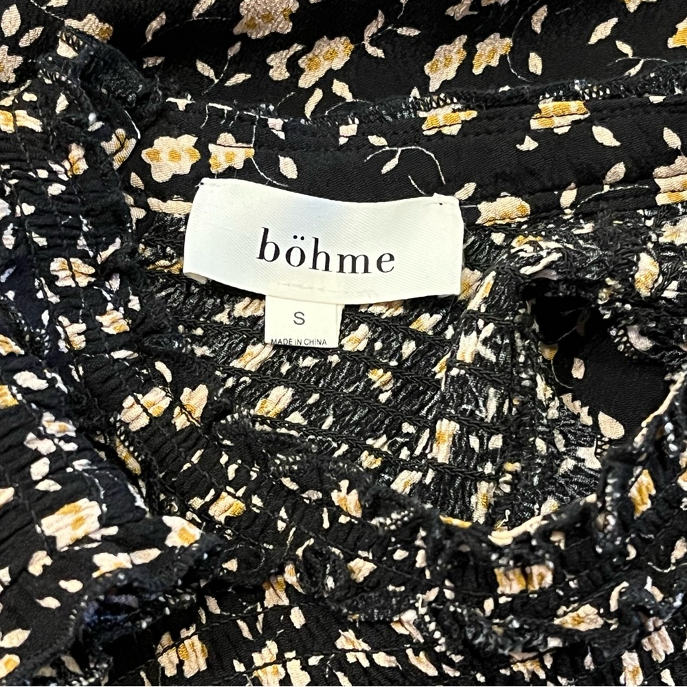 Bohme Black Floral Smocked Sleeveless Babydoll Dress - Women’s Size Small - Picture 4 of 7